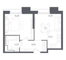 Планировка однокомнатной(апартаменты) площадью 44 квадратных метров в “ЖК Скай Спутник”