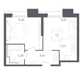 Планировка однокомнатной(апартаменты) площадью 44 квадратных метров в ЖК “ЖК Скай Спутник”