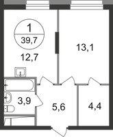Планировка однокомнатной(квартира) площадью 39.7 квадратных метров в “ЖК Первый Московский”