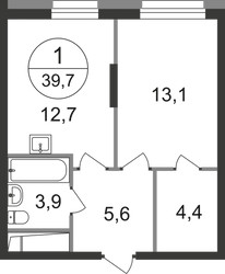 Планировка однокомнатной(квартира) площадью 39.7 квадратных метров в ЖК “ЖК Первый Московский”