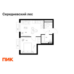 Планировка однокомнатной(квартира) площадью 33.5 квадратных метров в ЖК “ЖК Середневский лес”