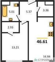 Планировка однокомнатной(квартира) площадью 46.61 квадратных метров в “ЖК 1-й Нагатинский (Первый Нагатинский)”