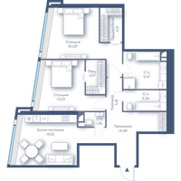 Планировка двухкомнатной(квартира) площадью 100.36 квадратных метров в “ЖК Дом Дау”