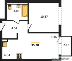 Планировка однокомнатной(квартира) площадью 35.28 квадратных метров в “ЖК Остафьево”