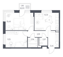 Планировка двухкомнатной(квартира) площадью 55.01 квадратных метров в “ЖК Новое Видное”