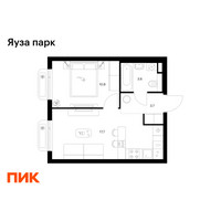 Планировка однокомнатной(квартира) площадью 35.8 квадратных метров в “ЖК Яуза Парк (Мытищи)”