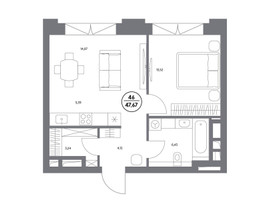 Планировка однокомнатной(квартира) площадью 47.6 квадратных метров в “ЖК Клубный дом КОСМО 4/22”