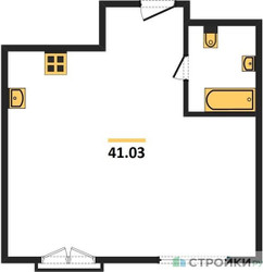 Планировка однокомнатной(квартира) площадью 41.03 квадратных метров в ЖК “ЖК Дом Достижение”