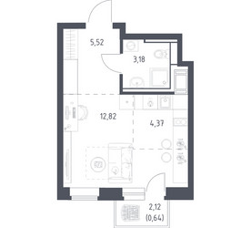 Планировка студии(квартира) площадью 26.53 квадратных метров в ЖК “ЖК Большое Путилково”