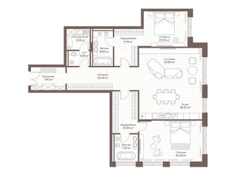 Планировка двухкомнатной(квартира) площадью 153.5 квадратных метров в ЖК “Жилой дом Кло 17”