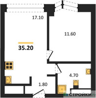Планировка однокомнатной(квартира) площадью 35.2 квадратных метров в “ЖК Айс Тауэрс”