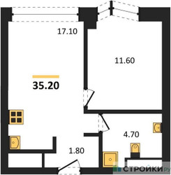 Планировка однокомнатной(квартира) площадью 35.2 квадратных метров в ЖК “ЖК Айс Тауэрс”
