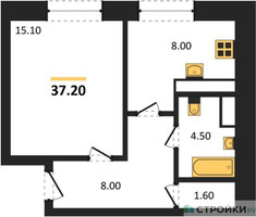Планировка однокомнатной(квартира) площадью 37.2 квадратных метров в “ЖК Высокий берег (Ногинск)”