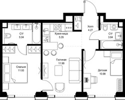 Планировка двухкомнатной(квартира) площадью 53.39 квадратных метров в “ЖК СЕТ”