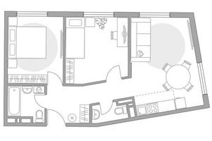 Планировка трехкомнатной(квартира) площадью 54.51 квадратных метров в “ЖК Аникеевский”