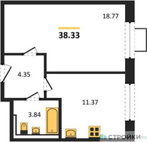 Планировка однокомнатной(квартира) площадью 38.33 квадратных метров в “ЖК Новое Видное”