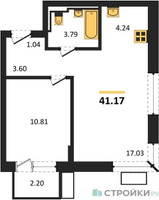 Планировка однокомнатной(квартира) площадью 41.17 квадратных метров в “ЖК Прибрежный Парк”