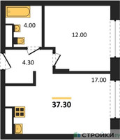 Планировка однокомнатной(квартира) площадью 37.3 квадратных метров в “ЖК Переделкино Ближнее”