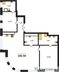 Планировка двухкомнатной(квартира) площадью 102.5 квадратных метров в ЖК “ЖК Большая Татарская 35”