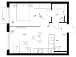Планировка однокомнатной(квартира) площадью 39.9 квадратных метров в “ЖК Зеленый парк”