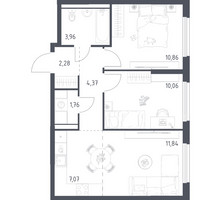 Планировка двухкомнатной(квартира) площадью 52.2 квадратных метров в “ЖК Пригород Лесное”