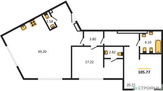 Планировка двухкомнатной(квартира) площадью 105.6 квадратных метров в “ЖК CULT (Культ)”