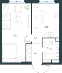 Планировка однокомнатной(квартира) площадью 39.8 квадратных метров в ЖК “ЖК Level Нижегородская”