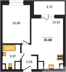 Планировка однокомнатной(квартира) площадью 35.08 квадратных метров в ЖК “ЖК Светлый мир Станция Л”
