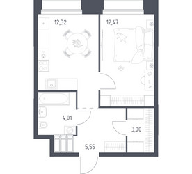 Планировка однокомнатной(апартаменты) площадью 37.35 квадратных метров в ЖК “ЖК Апарт-отель Тропарево парк”