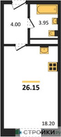 Планировка студии(квартира) площадью 26.15 квадратных метров в “ЖК Радость (Радумля Парк)”