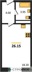 Планировка студии(квартира) площадью 26.15 квадратных метров в ЖК “ЖК Радость (Радумля Парк)”