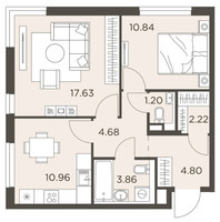 Планировка двухкомнатной(квартира) площадью 56.19 квадратных метров в “ЖК Одинград”