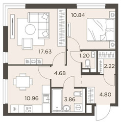Планировка двухкомнатной(квартира) площадью 56.19 квадратных метров в ЖК “ЖК Одинград”