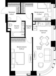 Планировка двухкомнатной(квартира) площадью 64.48 квадратных метров в ЖК “ЖК Веер”