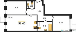 Планировка двухкомнатной(квартира) площадью 51.4 квадратных метров в “ЖК Никольский квартал Отрада”