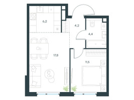 Планировка двухкомнатной(квартира) площадью 44.1 квадратных метров в “ЖК Level Мичуринский”