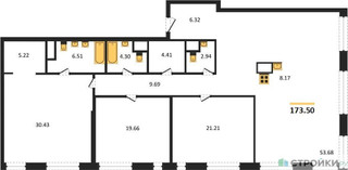 Планировка трехкомнатной(квартира) площадью 173.5 квадратных метров в “ЖК Собрание клубных домов West Garden (Вест Гарден)”