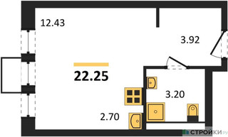 Планировка студии(квартира) площадью 22.25 квадратных метров в “ЖК Квартал Ивакино”