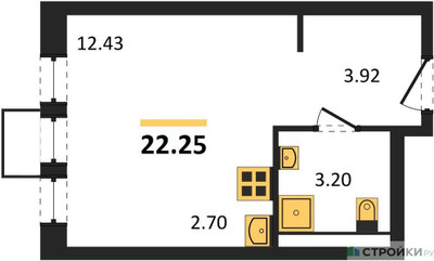 Планировка студии(квартира) площадью 22.25 квадратных метров в ЖК “ЖК Квартал Ивакино”