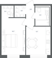 Планировка однокомнатной(квартира) площадью 38.1 квадратных метров в “ЖК Равновесие”