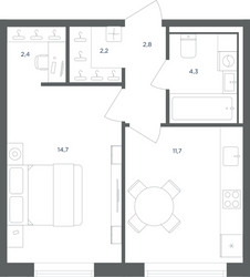 Планировка однокомнатной(квартира) площадью 38.1 квадратных метров в ЖК “ЖК Равновесие”
