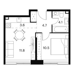 Планировка двухкомнатной(апартаменты) площадью 34.7 квадратных метров в ЖК “ЖК Аквилон Signal (Аквилон Сигнал)”