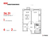 Планировка однокомнатной(квартира) площадью 36.31 квадратных метров в “ЖК Новотомилино”