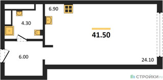 Планировка студии(квартира) площадью 41.5 квадратных метров в “ЖК Ренессанс”