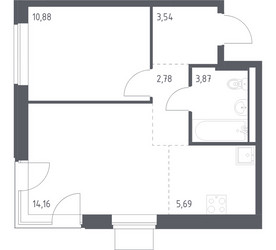 Планировка однокомнатной(квартира) площадью 40.92 квадратных метров в ЖК “ЖК Квартал Западный”