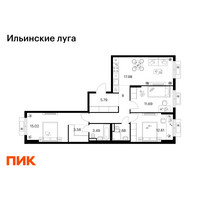 Планировка трехкомнатной(квартира) площадью 81.04 квадратных метров в “ЖК Ильинские луга”