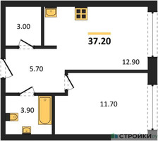 Планировка однокомнатной(квартира) площадью 37.2 квадратных метров в “ЖК Portland (Портланд)”