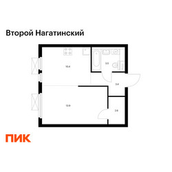 Планировка однокомнатной(квартира) площадью 33.8 квадратных метров в ЖК “ЖК Второй Нагатинский”