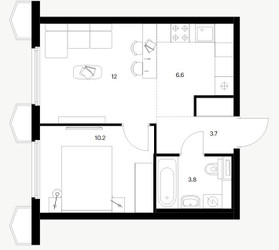 Планировка однокомнатной(квартира) площадью 36.3 квадратных метров в ЖК “ЖК Бусиновский парк”