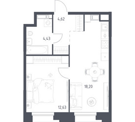 Планировка однокомнатной(апартаменты) площадью 39.83 квадратных метров в ЖК “ЖК Апарт-отель Тропарево парк”